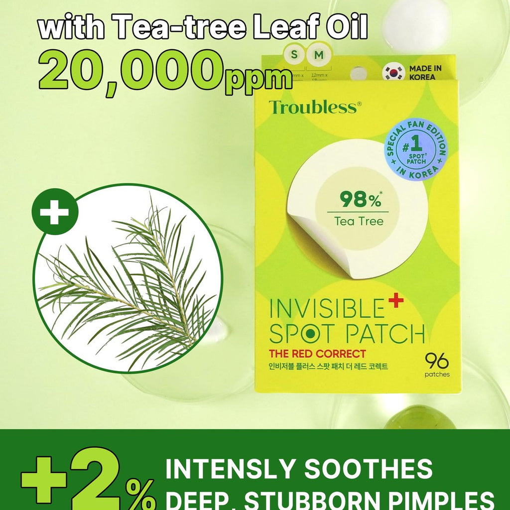 Parches Invisibles Anti-Acné con Árbol de Té 98% The Red Correct Invisible Spot Patch TROUBLESS - 96 Parches