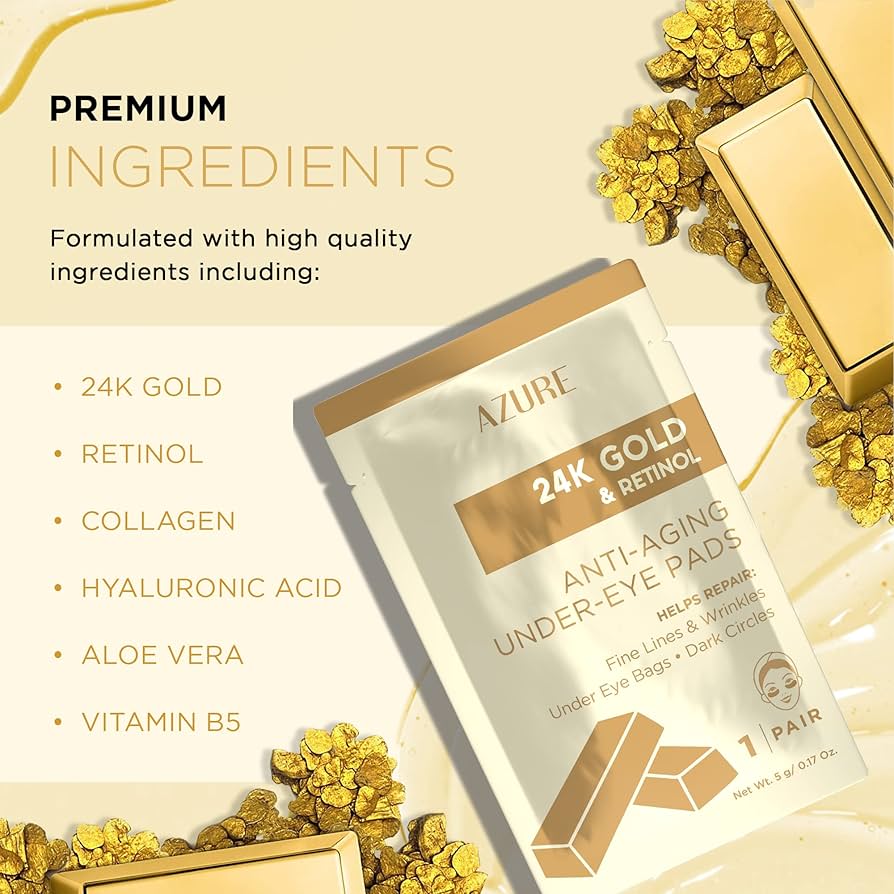 Almohadillas Nutritivas Anti-Edad para Ojos con Oro de 24K y Retinol 24K Gold & Retinol Under-Eye Pads AZURE - 5 Pares