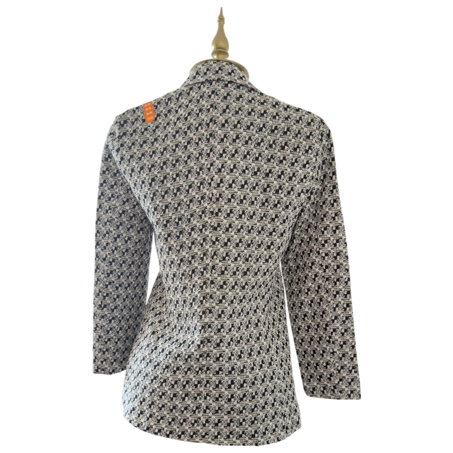 Saco Tipo Blazer Blanco y Negro con Patrón de Tweed, Cuello Clásico y Botones Decorativos Elegante NYD - Talla M