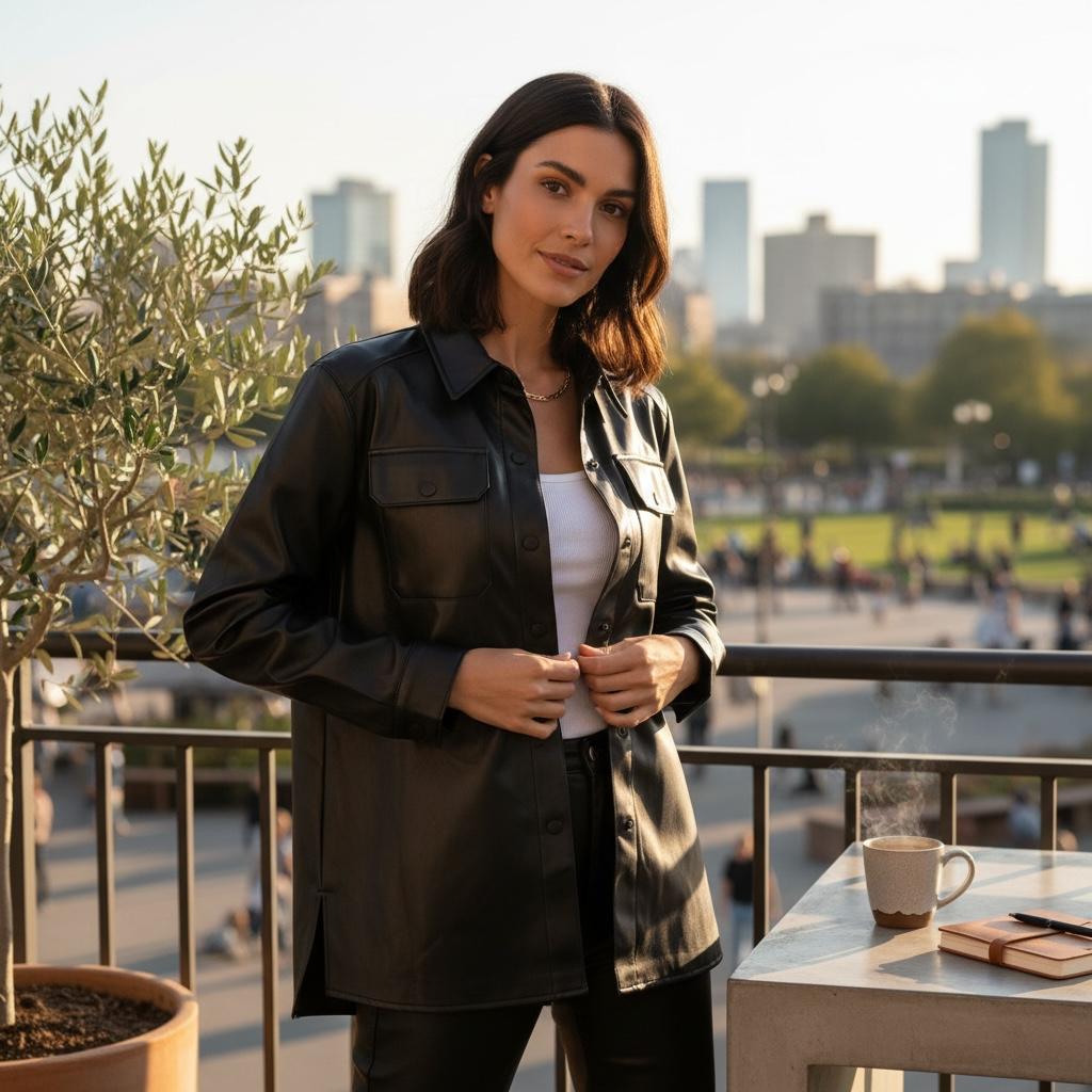 Camisa Oversize de Vinipiel Negra - Forever 21