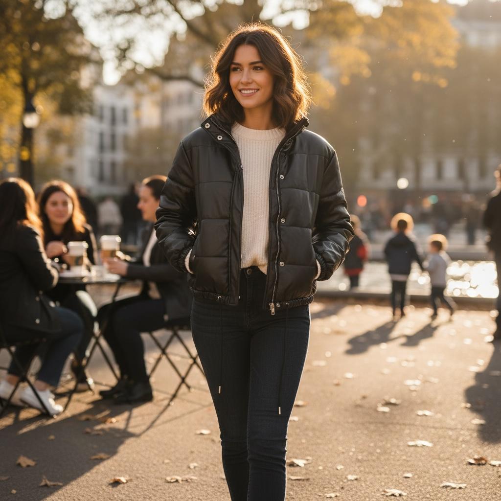 Chamarra Puffer de Vinipiel Negra - SHASA con Etiqueta