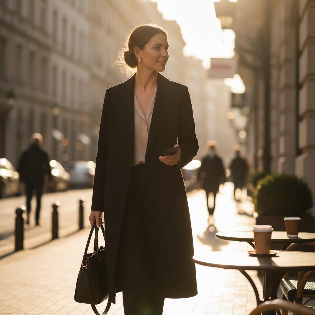 Abrigo Largo Negro Minimalista - H&M Talla M