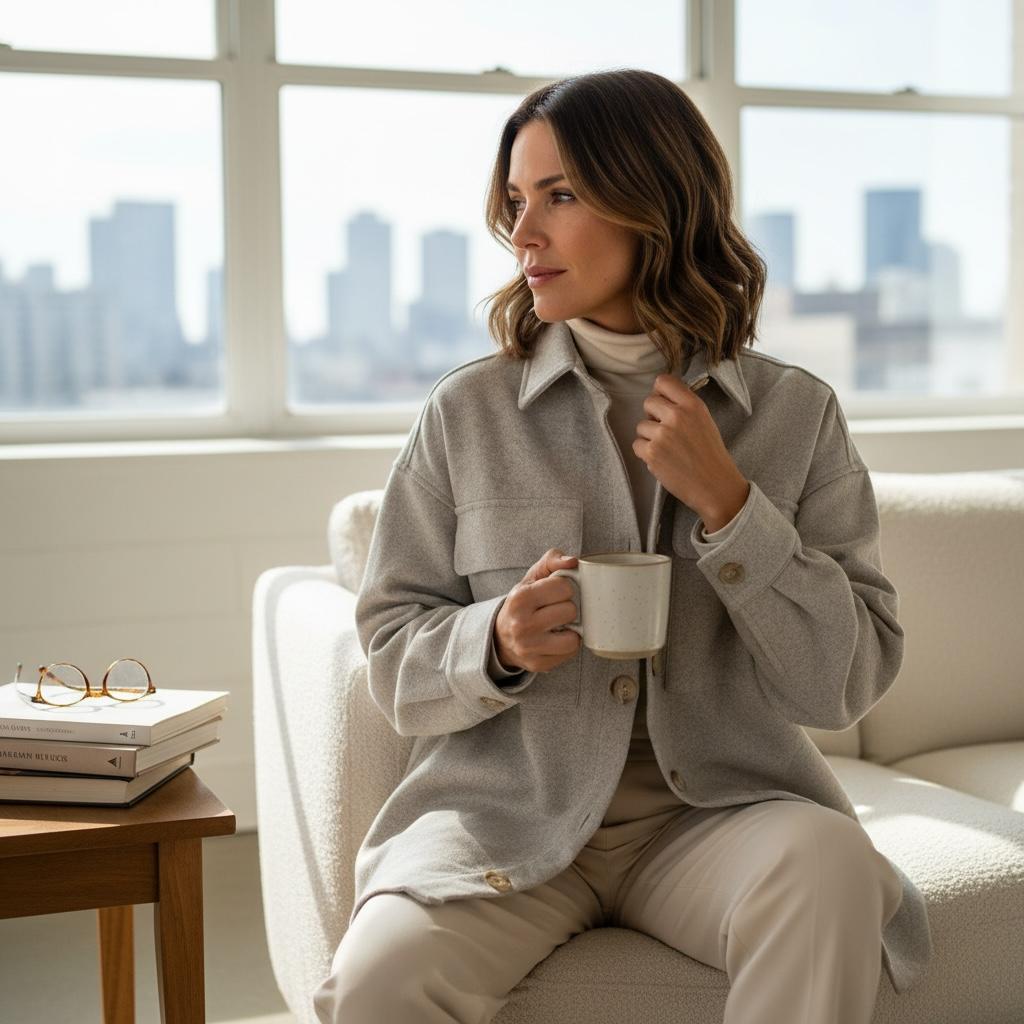 Camisa Oversize Anne Klein - Gris Sage