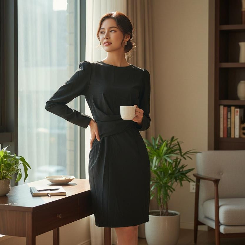 Vestido Negro Elegante con Hombreras SHEIN - Talla S-M