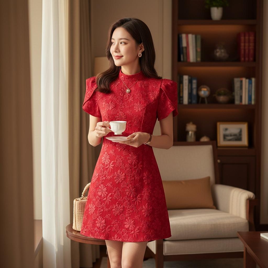 Vestido Rojo Elegante con Encaje Floral y Espalda Descubierta SHEIN - Talla M