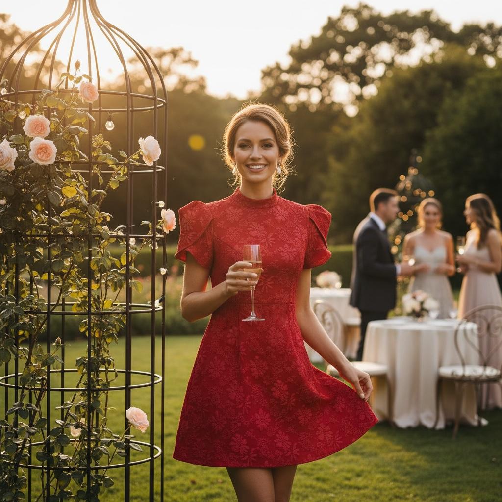 Vestido Rojo Elegante con Encaje Floral y Espalda Descubierta SHEIN - Talla M