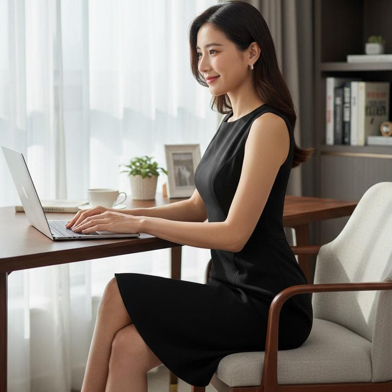 Vestido Negro Sin Mangas con Escote en la Espalda Elegante SHEIN - Talla M