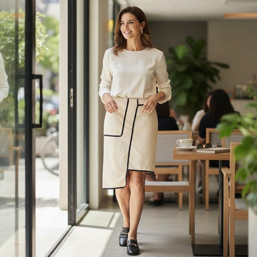 Falda Beige Elegante con Ribete Negro SHEIN - Talla M