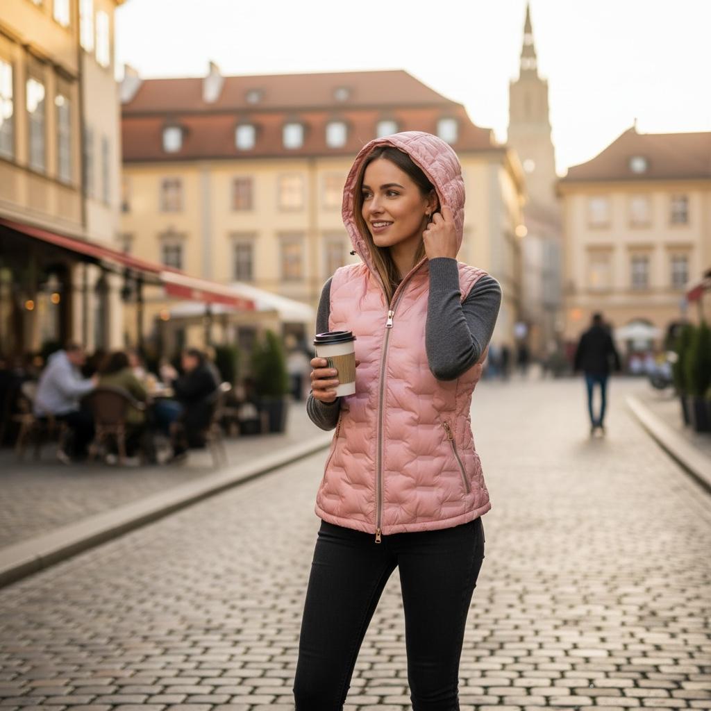 Chaleco Acolchado Durazno con Capucha y Bolsillos Casual FOREVER 21 - Talla S