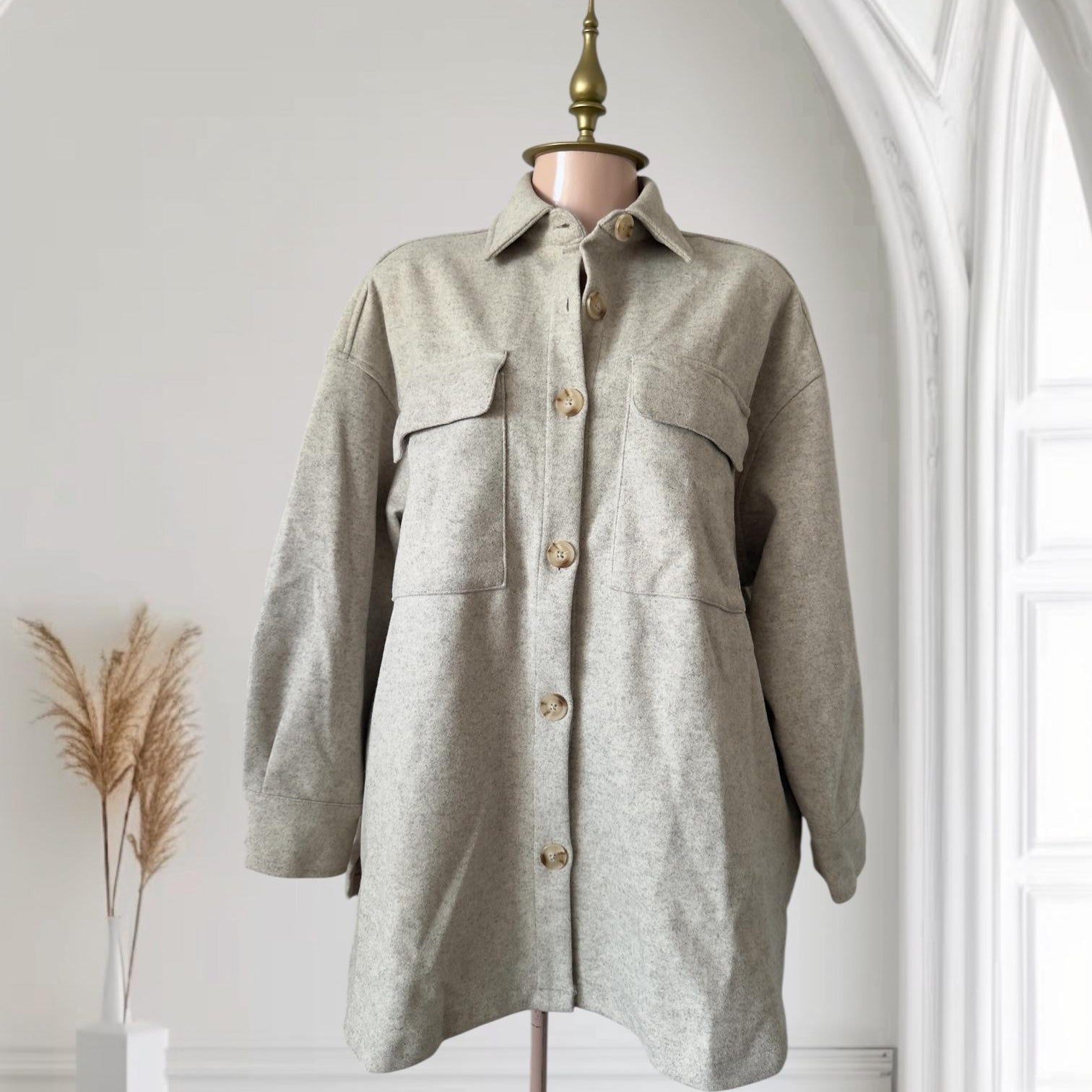 Camisa Oversize Anne Klein - Gris Sage