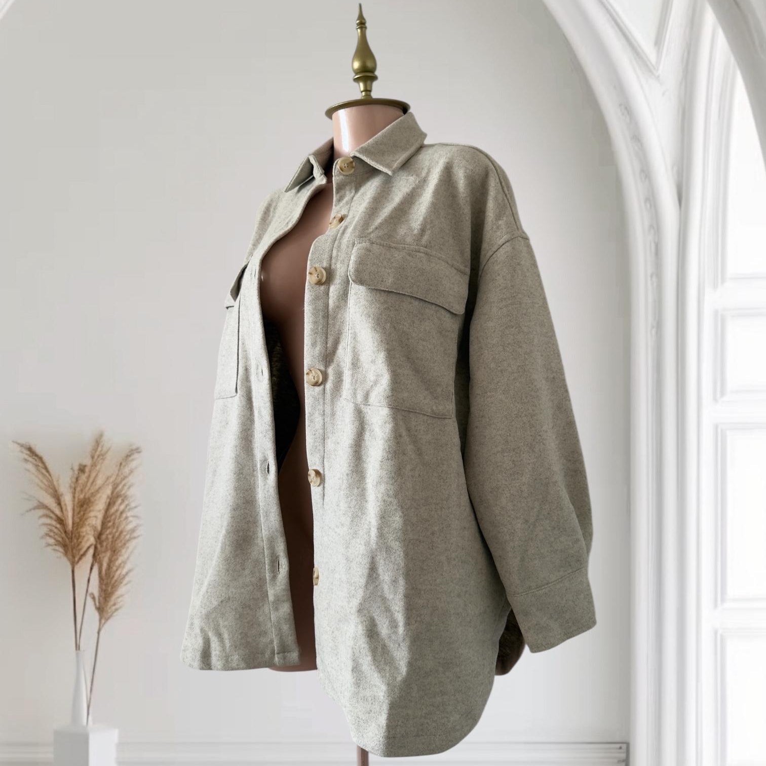 Camisa Oversize Anne Klein - Gris Sage