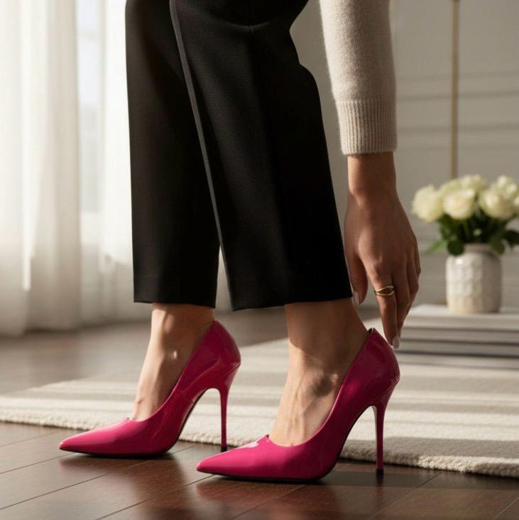 Zapatillas Rosa de Charol con Tacón de Aguja Ultra Alto Elegantes SHEIN - Talla 24.5