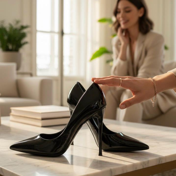 Zapatillas Negras de Charol con Tacón de Aguja Ultra Alto Elegantes WEIDEN - Talla 24