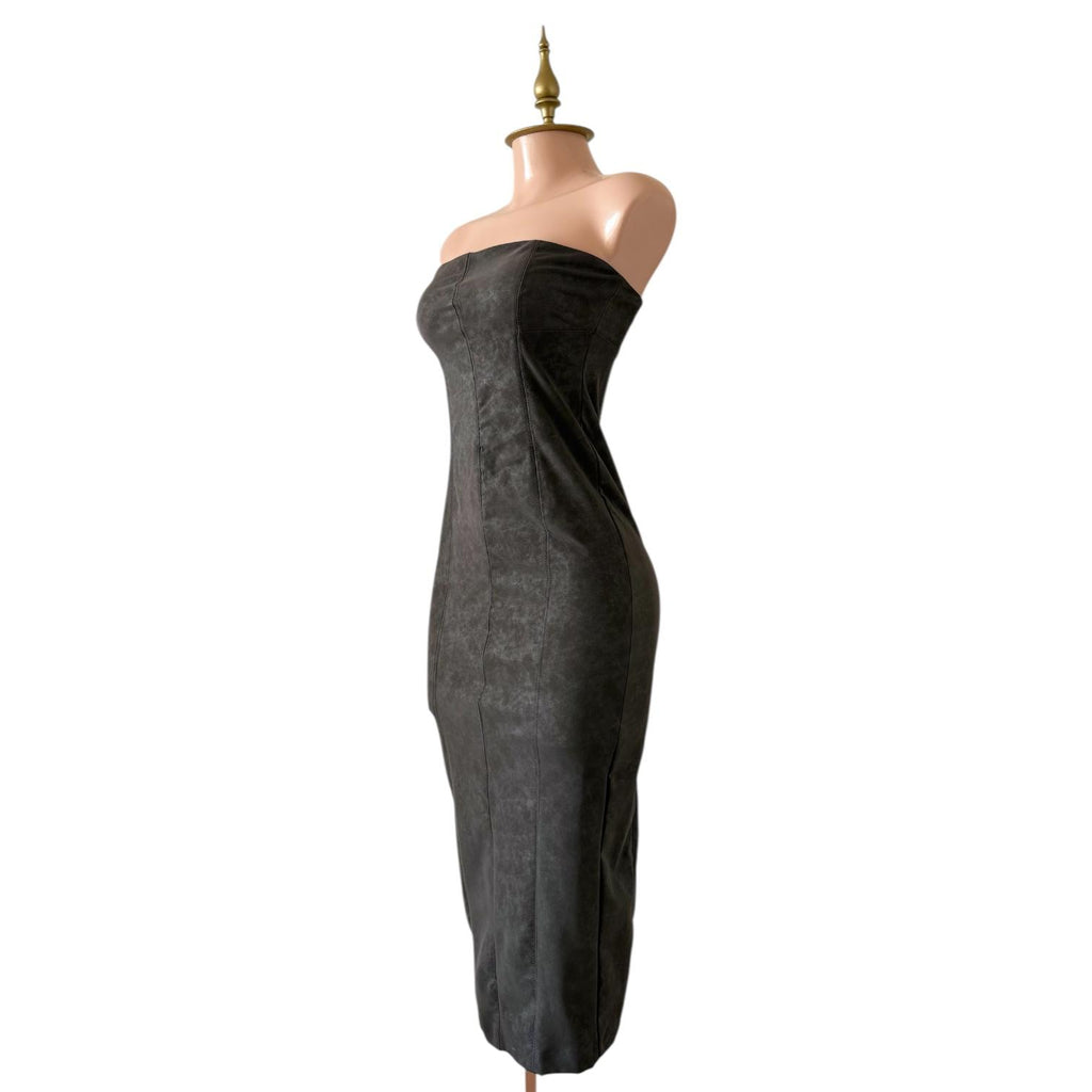Vestido Gris Elegante Strapless Midi BERSHKA - Talla M