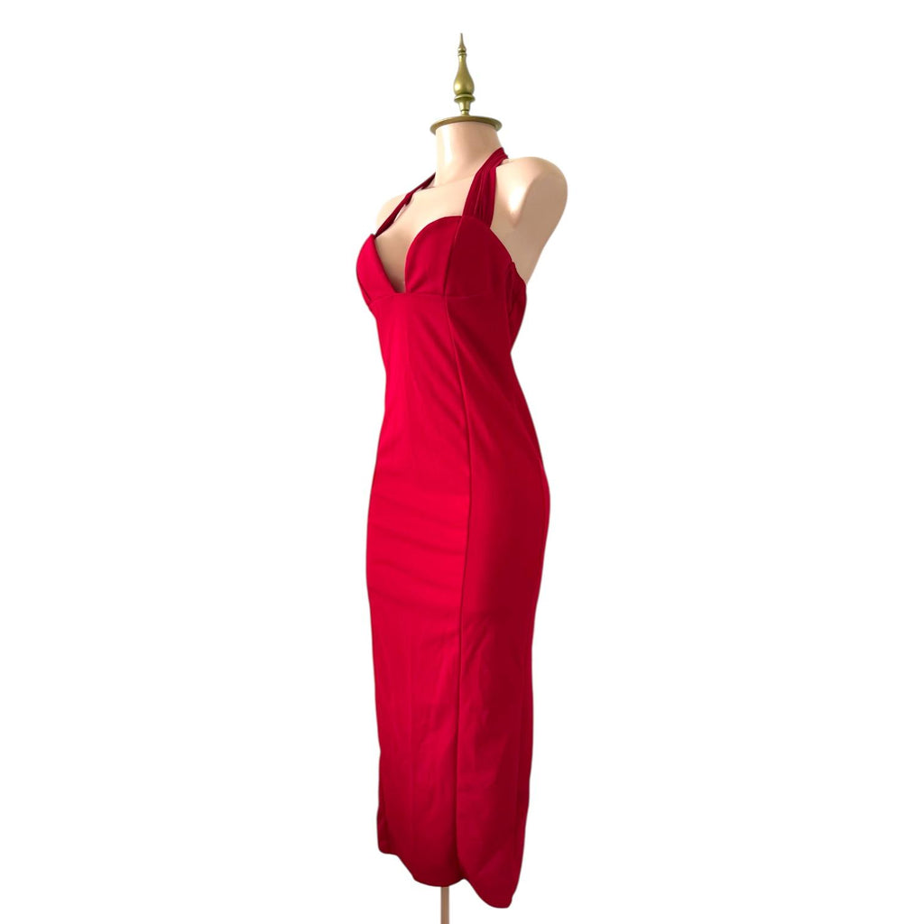 Vestido Rojo Elegante con Escote Halter Profundo SHEIN - Talla S