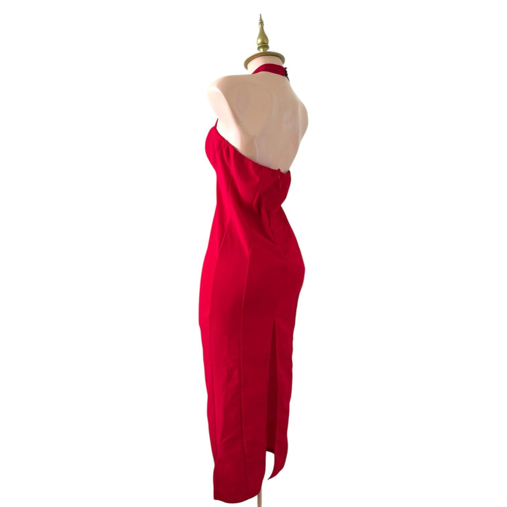 Vestido Rojo Elegante con Escote Halter Profundo SHEIN - Talla S