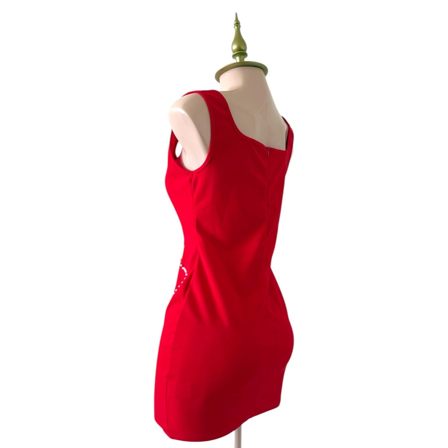 Minivestido Rojo con Detalles de Perlas y Bolsillos SHEIN - Talla S-M