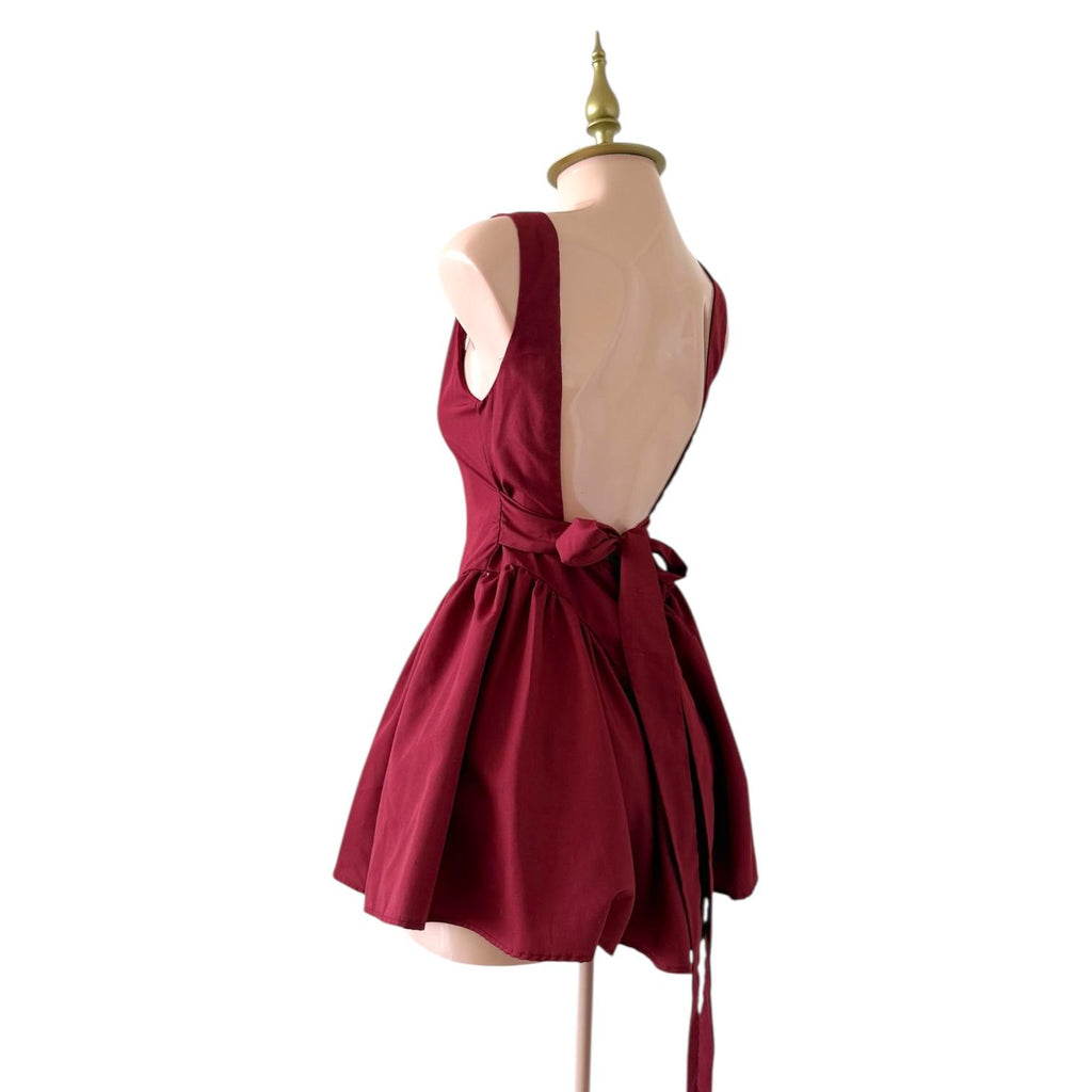 Vestido Vino Elegante con Espalda Descubierta y Moño SHEIN - Talla M