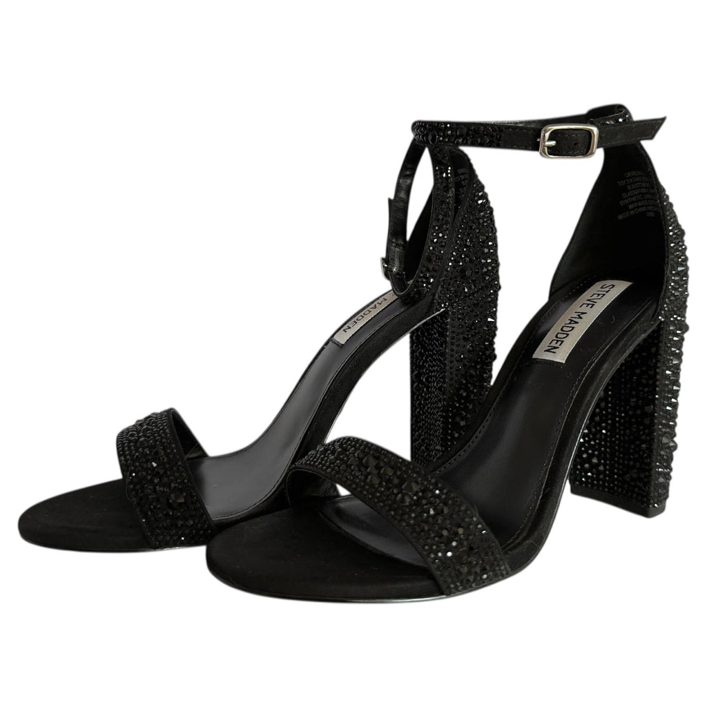 Sandalias Negras con Pedrería y Tacón Grueso Elegantes STEVE MADDEN - Talla 24