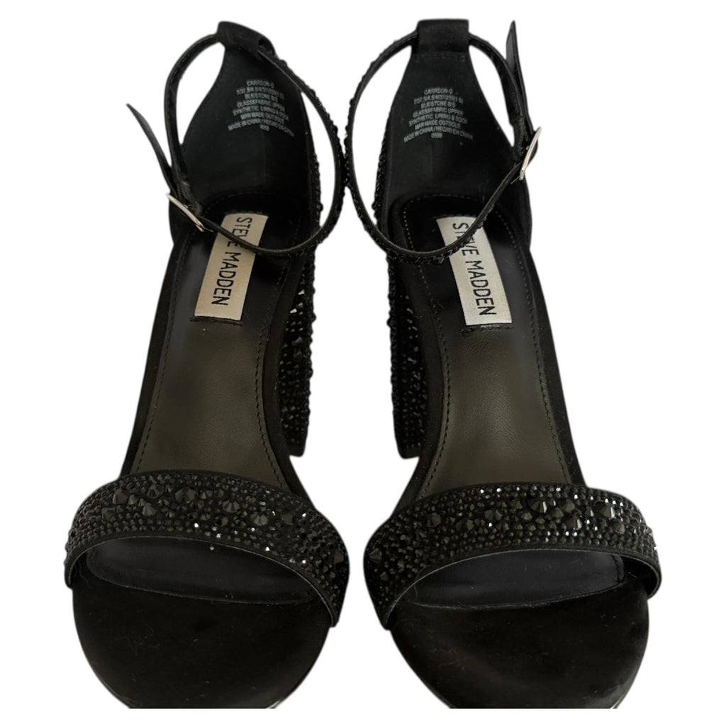 Sandalias Negras con Pedrería y Tacón Grueso Elegantes STEVE MADDEN - Talla 24