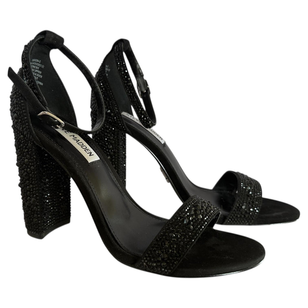 Sandalias Negras con Pedrería y Tacón Grueso Elegantes STEVE MADDEN - Talla 24