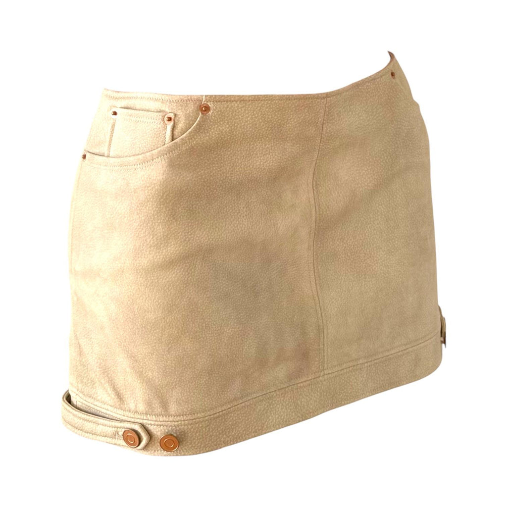 Minifalda Revestida Beige con Detalles Dorados H&M - Talla M