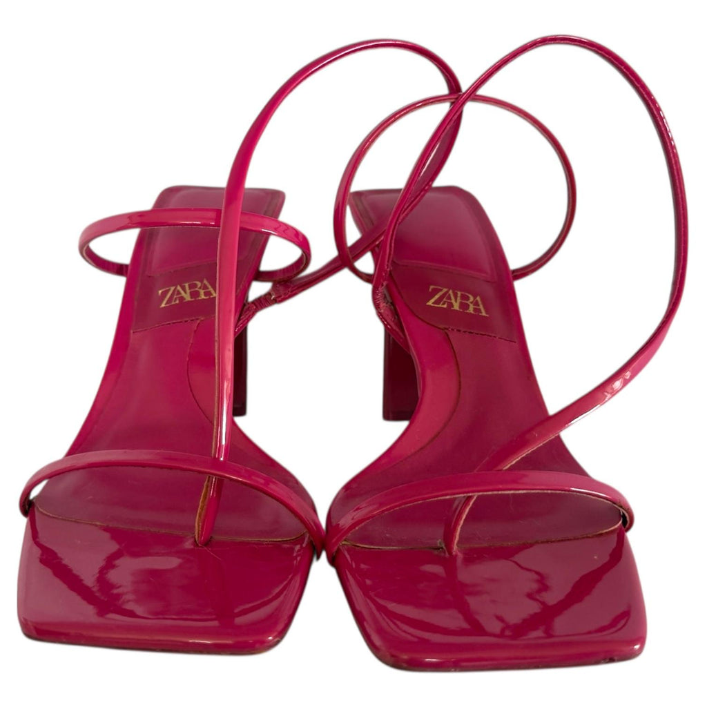 Sandalias Rosa de Tiras de Charol con Tacón Grueso Elegantes ZARA - Talla 24