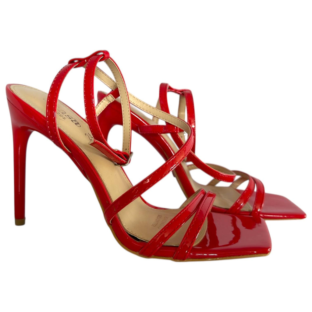 Sandalias Rojas de Tiras de Charol con Tacón de Aguja Elegantes SHASA - Talla 24