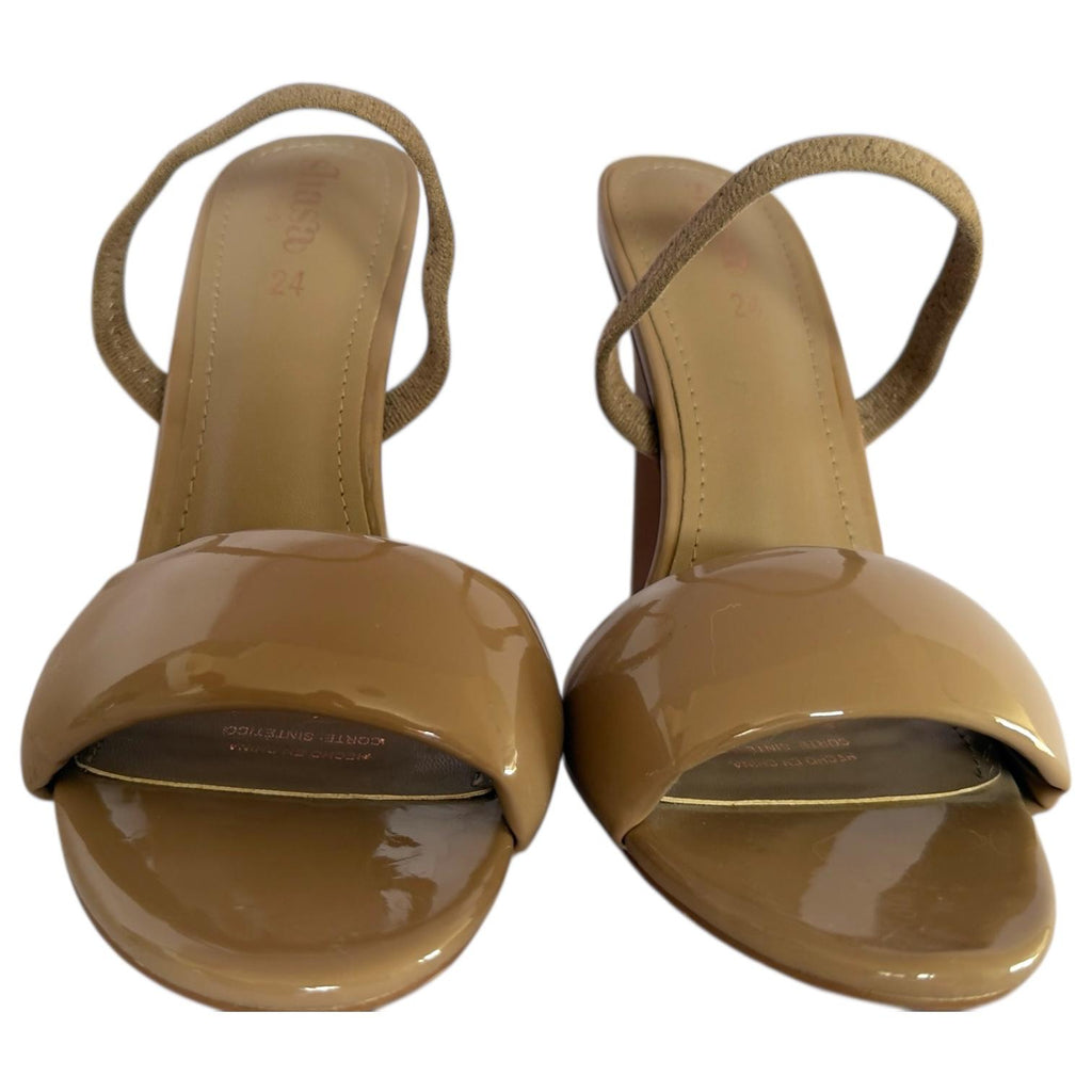 Sandalias Café de Charol con Correa Ancha y Tacón de Aguja Elegantes SHASA - Talla 24