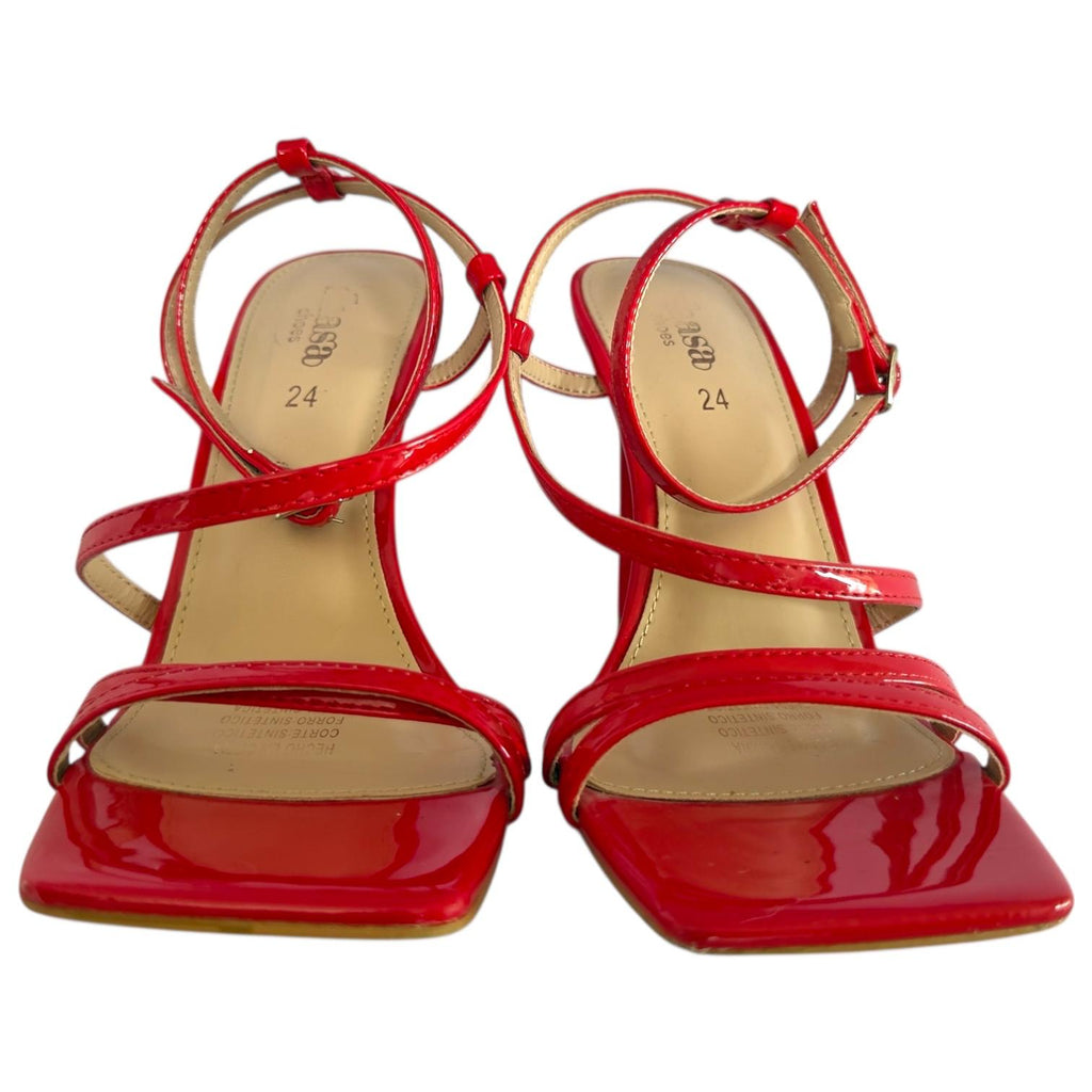 Sandalias Rojas de Tiras de Charol con Tacón de Aguja Elegantes SHASA - Talla 24