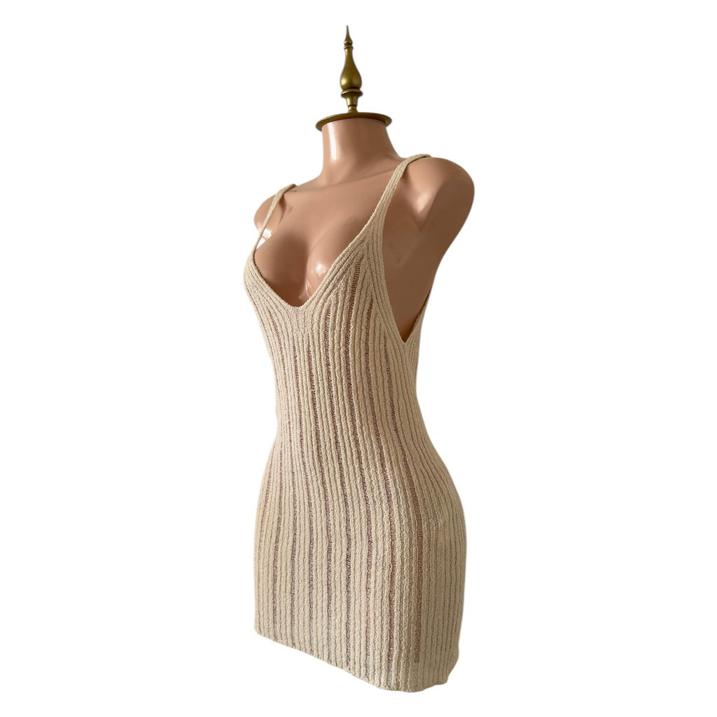 Vestido de Playa Beige Tejido con Escote Profundo PACIFIC REPUBLIC - Talla M