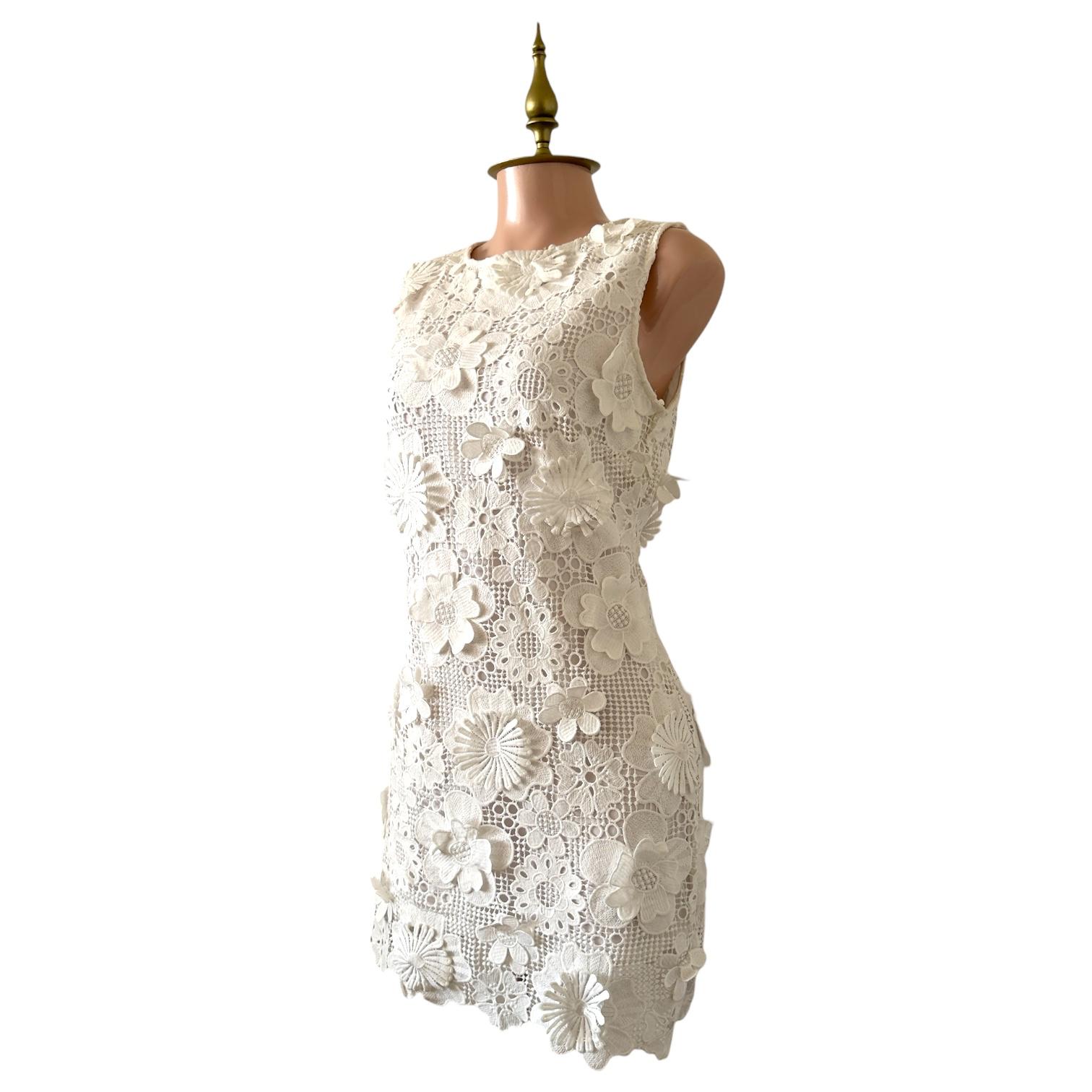 Vestido Blanco de Encaje Floral 3D Sin Mangas Elegante JUST ME - Talla G