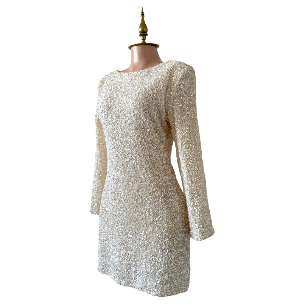 Vestido de Lentejuela Beige con Espalda Descubierta Glamuroso H&M - Talla M