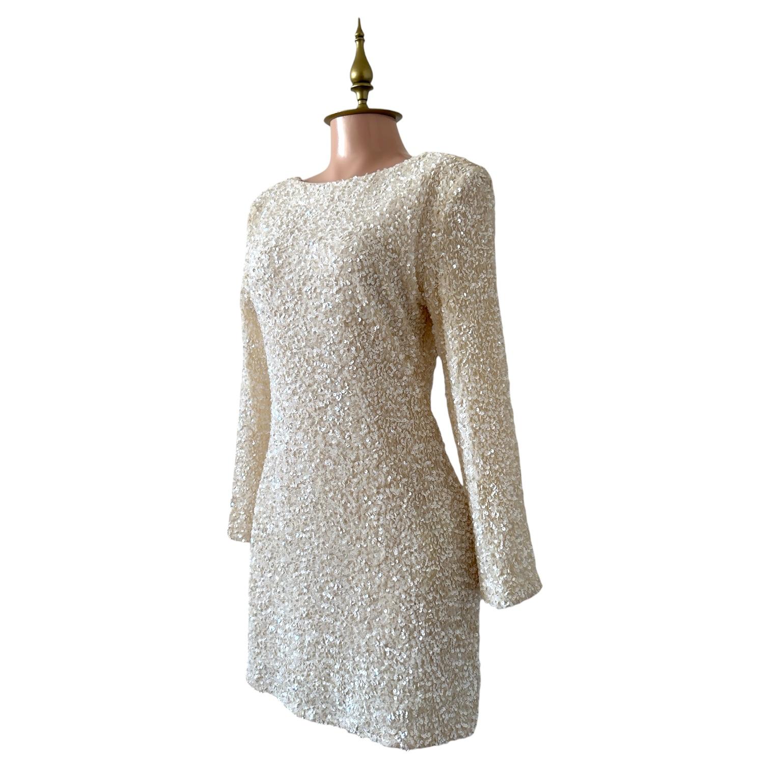 Vestido de Lentejuela Beige con Espalda Descubierta Glamuroso H&M - Talla M