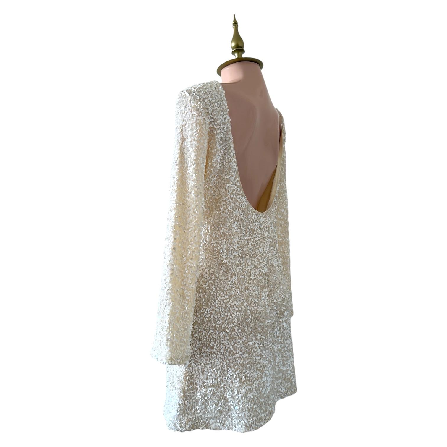 Vestido de Lentejuela Beige con Espalda Descubierta Glamuroso H&M - Talla M