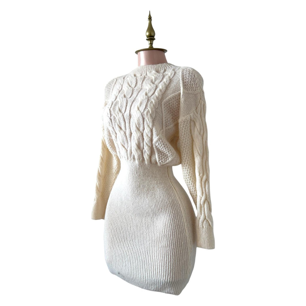 Vestido Tejido Beige con Diseño de Trenzas y Punto Calado Elegante SHEIN - Talla S