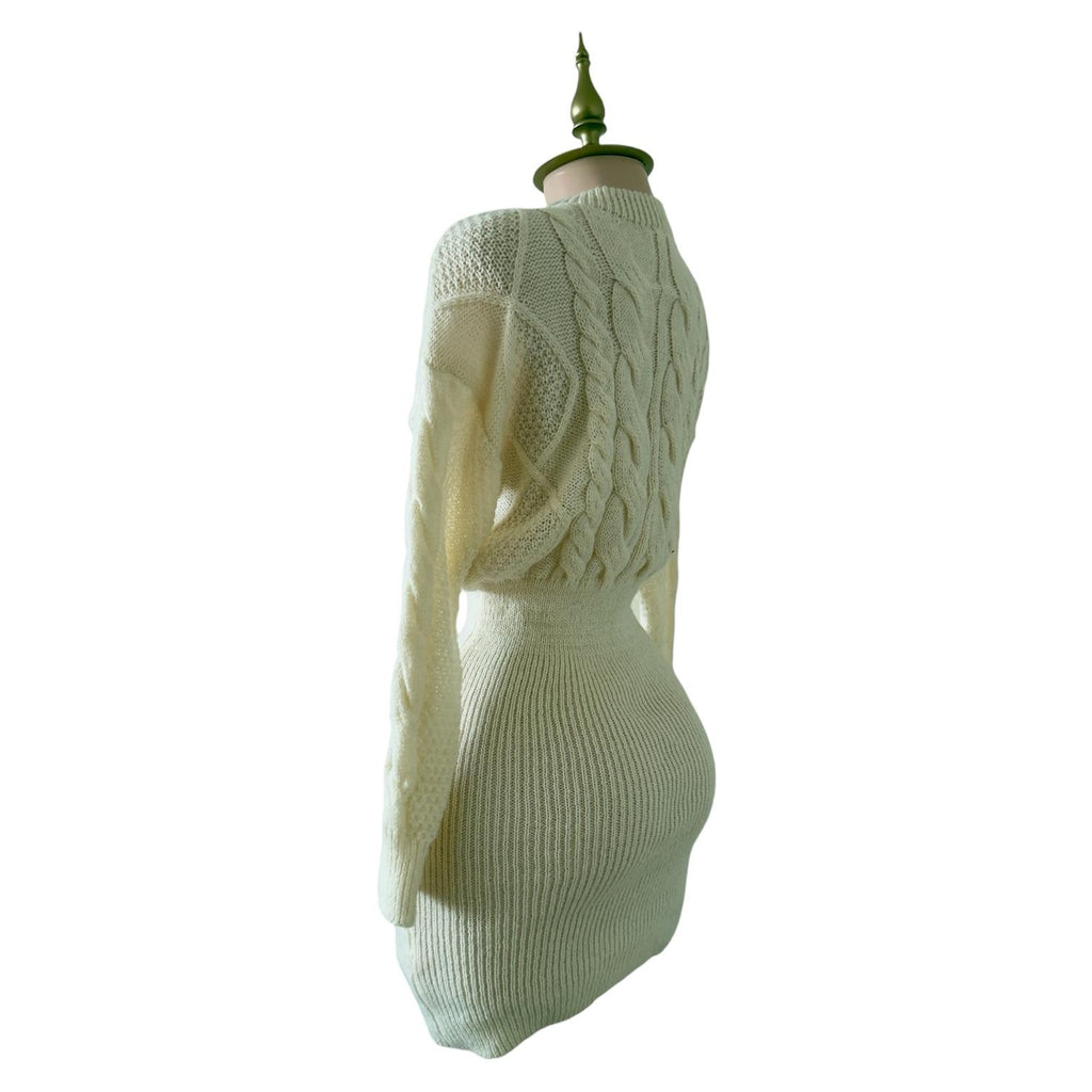 Vestido Tejido Beige con Diseño de Trenzas y Punto Calado Elegante SHEIN - Talla S