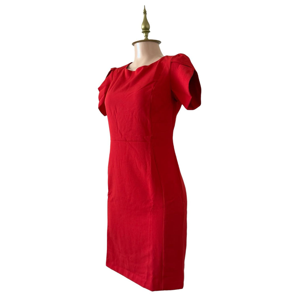 Vestido Rojo con Mangas Globo Profesional Elegante ANNE KLEIN - Talla S