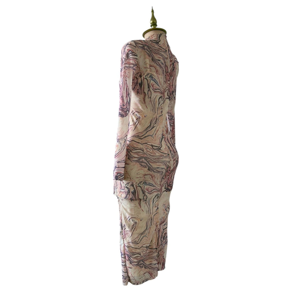 Vestido Moteado con Estampado Marmoleado en Tonos Lila y Beige Elegante SHEIN - Talla M