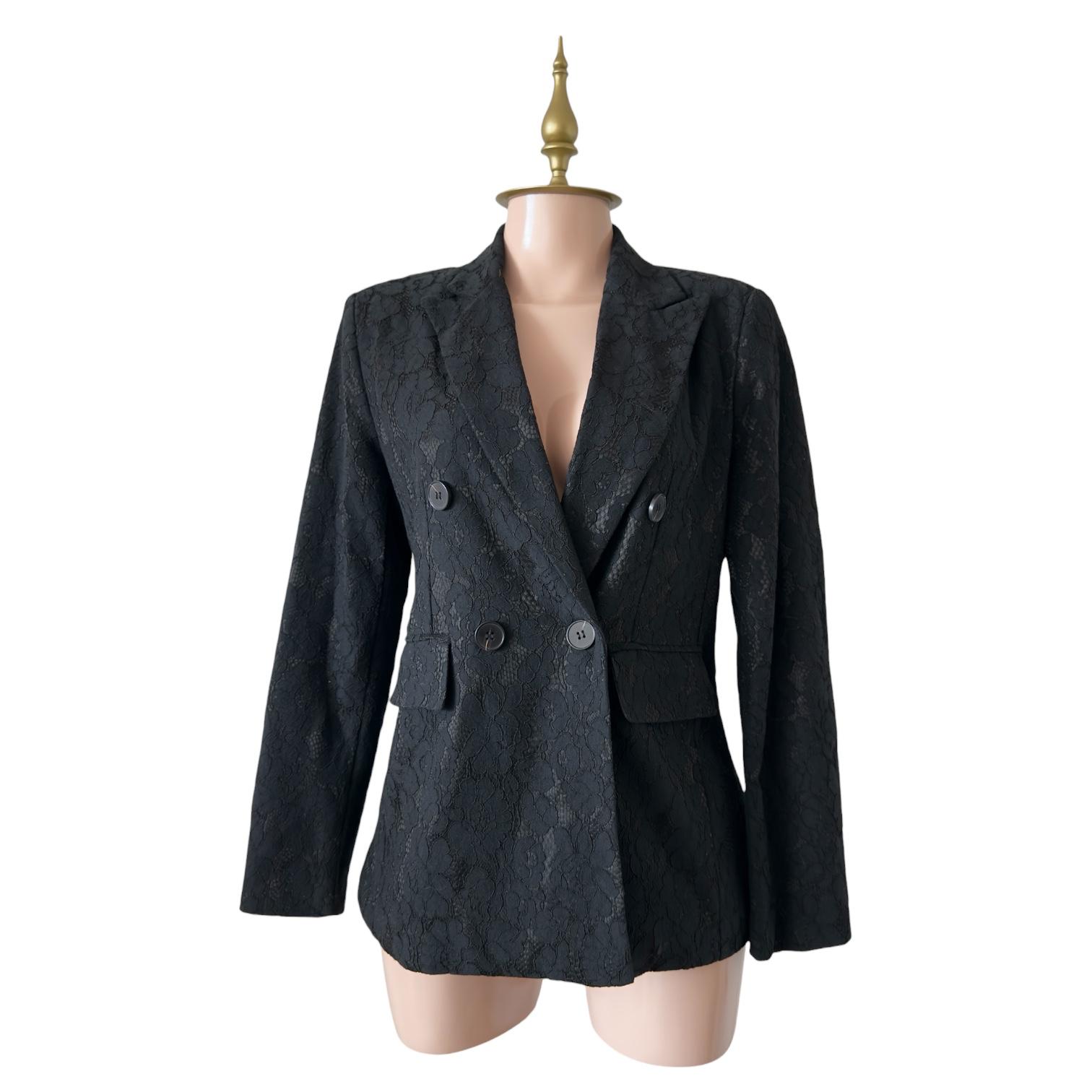 Blazer Negro con Textura Jacquard Floral Profesional Elegante SHASA - Talla M