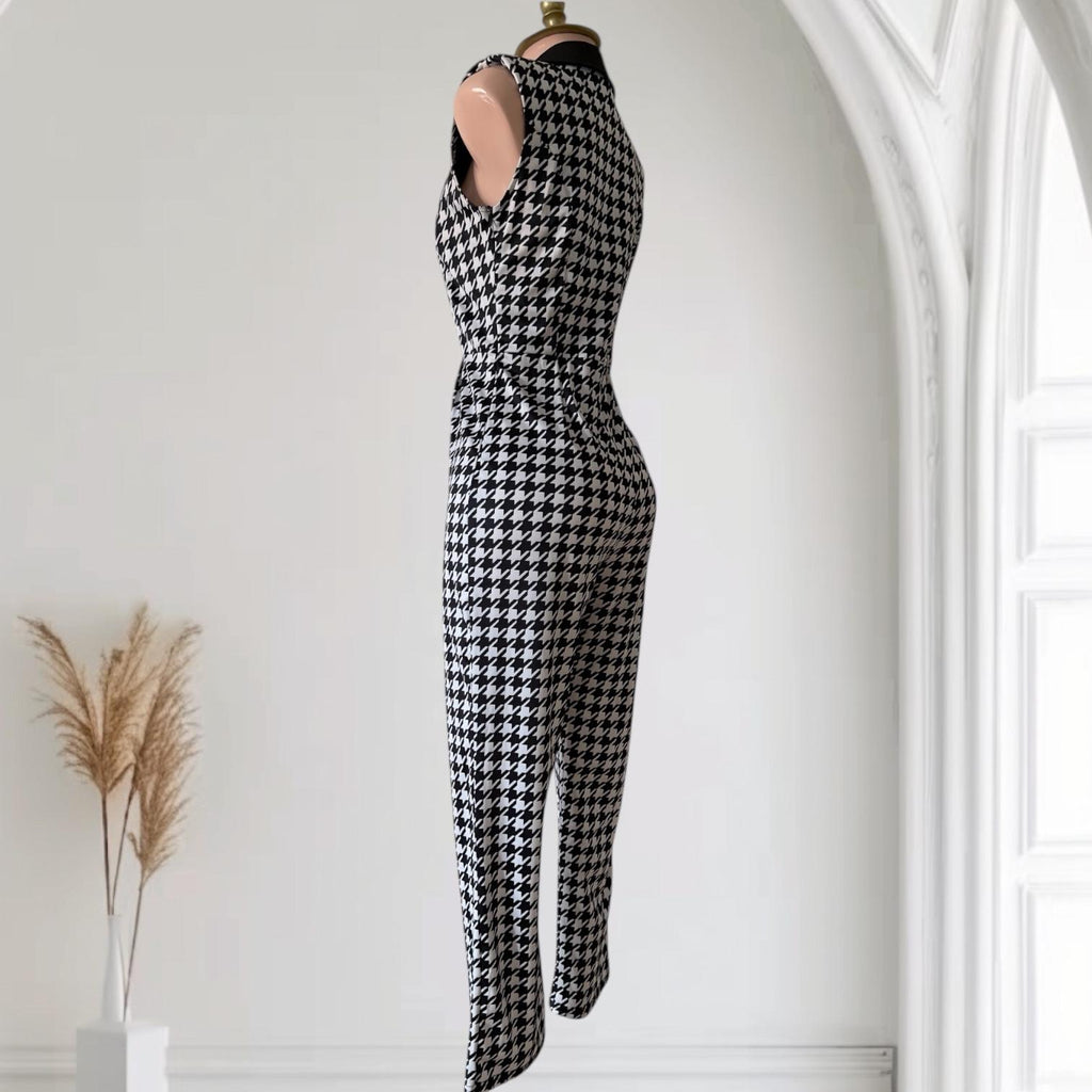 Enterizo Negro con Blanco Estampado Pata de Gallo Profesional Elegante SHEIN - Talla M