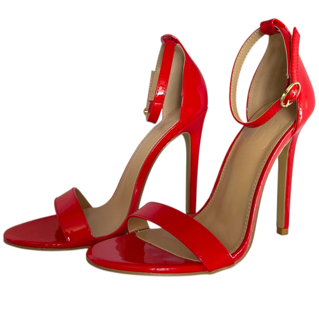 Sandalias Rojas de Charol con Correa al Tobillo y Tacón de Aguja Elegantes SHEIN - Talla 4