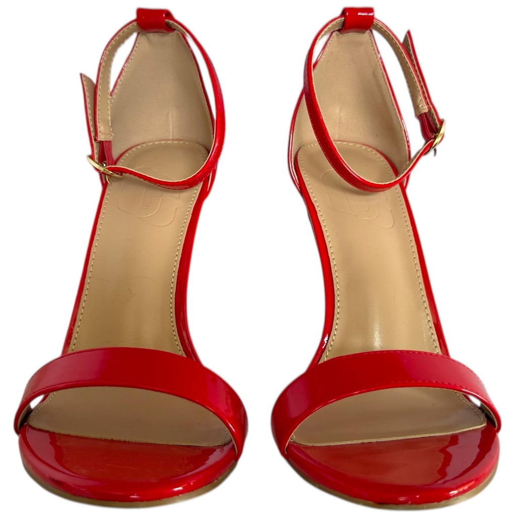 Sandalias Rojas de Charol con Correa al Tobillo y Tacón de Aguja Elegantes SHEIN - Talla 4