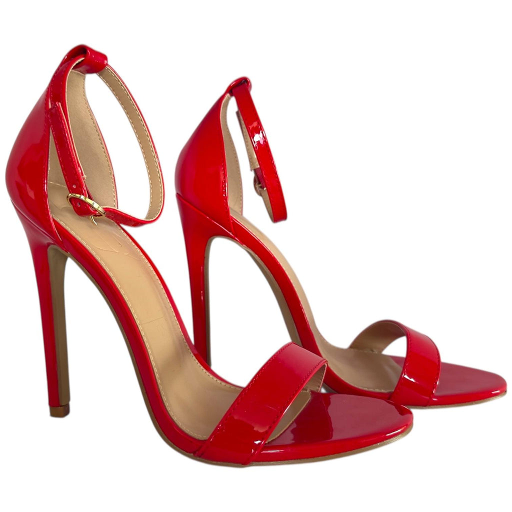Sandalias Rojas de Charol con Correa al Tobillo y Tacón de Aguja Elegantes SHEIN - Talla 4