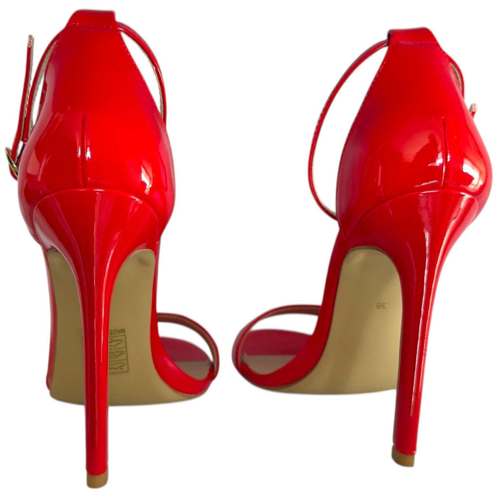 Sandalias Rojas de Charol con Correa al Tobillo y Tacón de Aguja Elegantes SHEIN - Talla 4