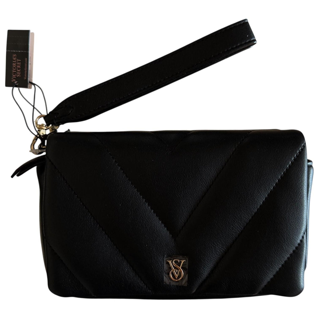 Muñequera/Clutch Negra Acolchada con Diseño Chevron y Correa de Muñeca Elegante VICTORIA SECRET