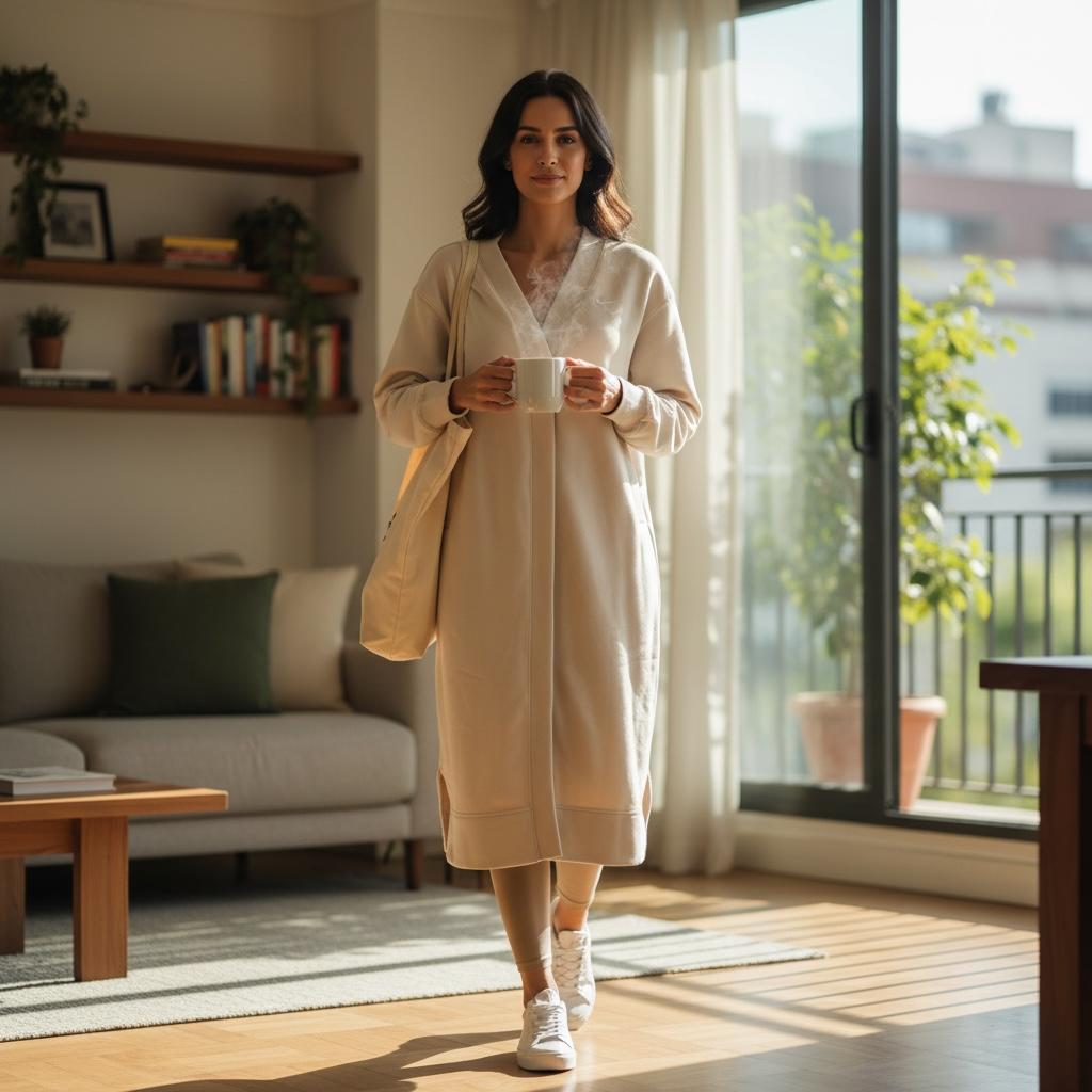 Cardigan Largo Beige Tipo Abrigo con Cuello V, Bolsillos Laterales y Logo Nike Bordado Cómodo NIKE - Talla M