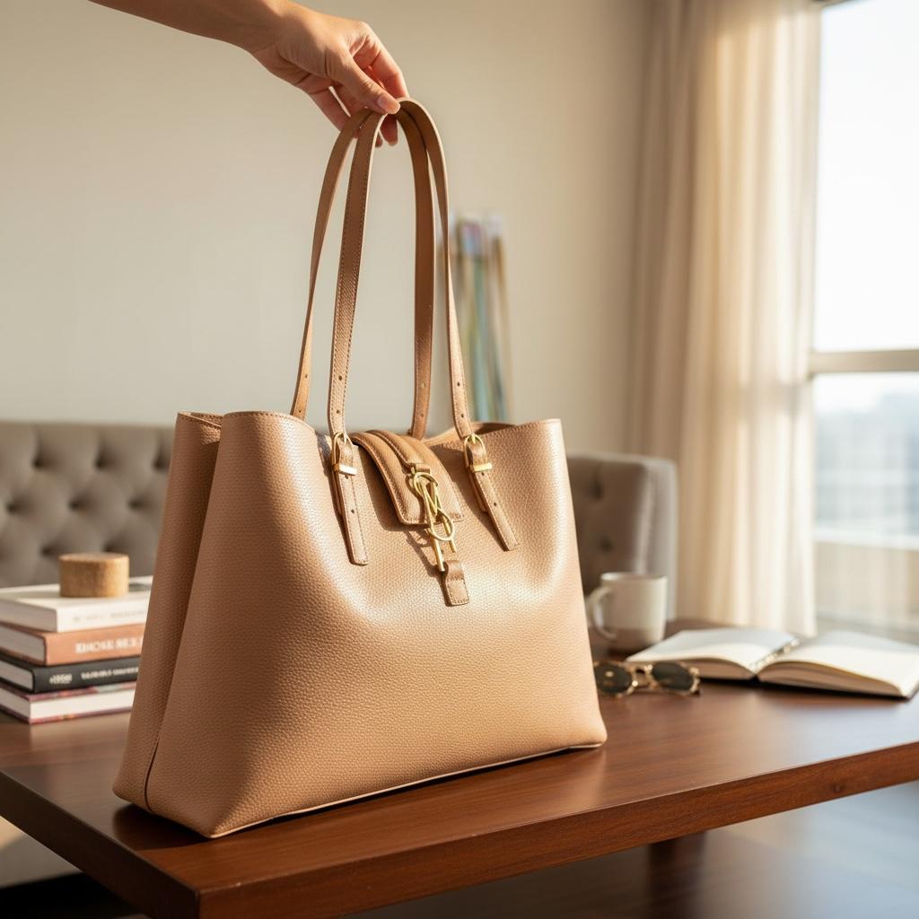 Tote Bag Camel con Logo SM Dorado y Cierre Decorativo Elegante STEVE MADDEN BKIKING-P