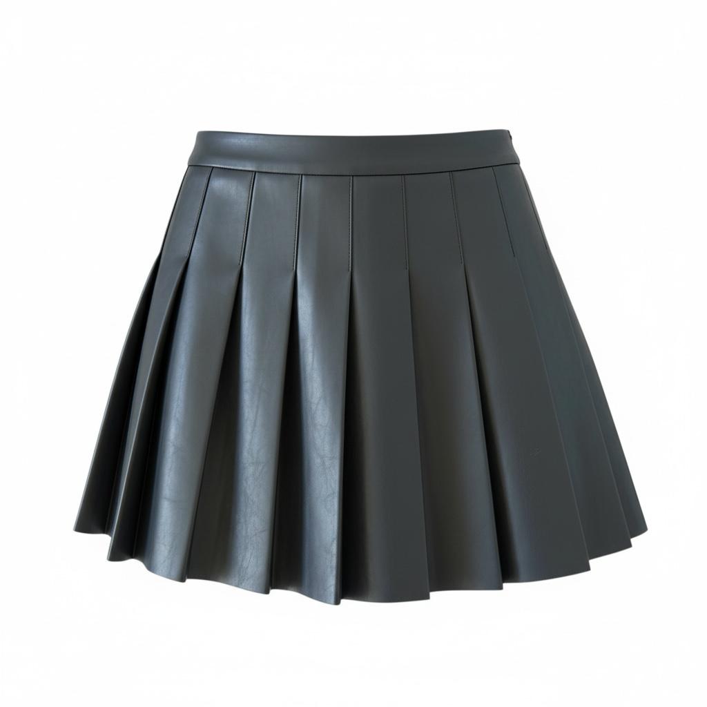 Falda Tableada Negra de Piel Sintética con Cintura Alta Elegante ONLY - Talla S