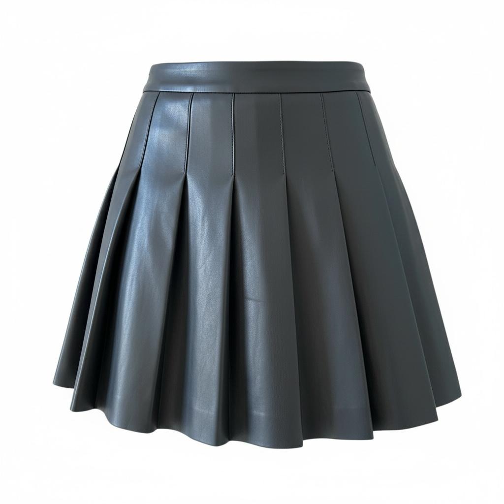 Falda Tableada Negra de Piel Sintética con Cintura Alta Elegante ONLY - Talla S